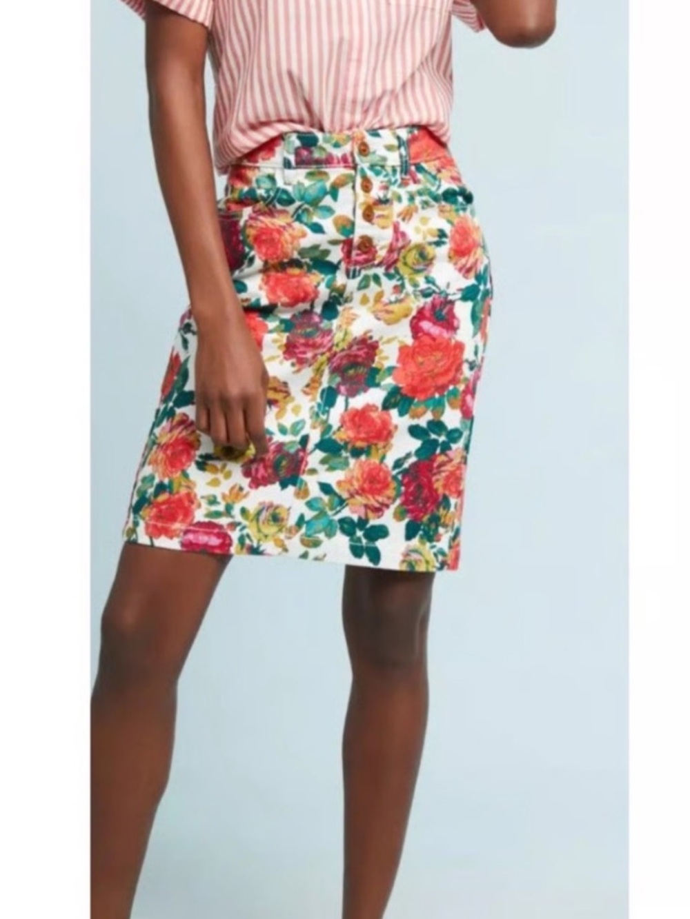 Anthropologie Maeve Floral Denim Pencil Skirt Size 4